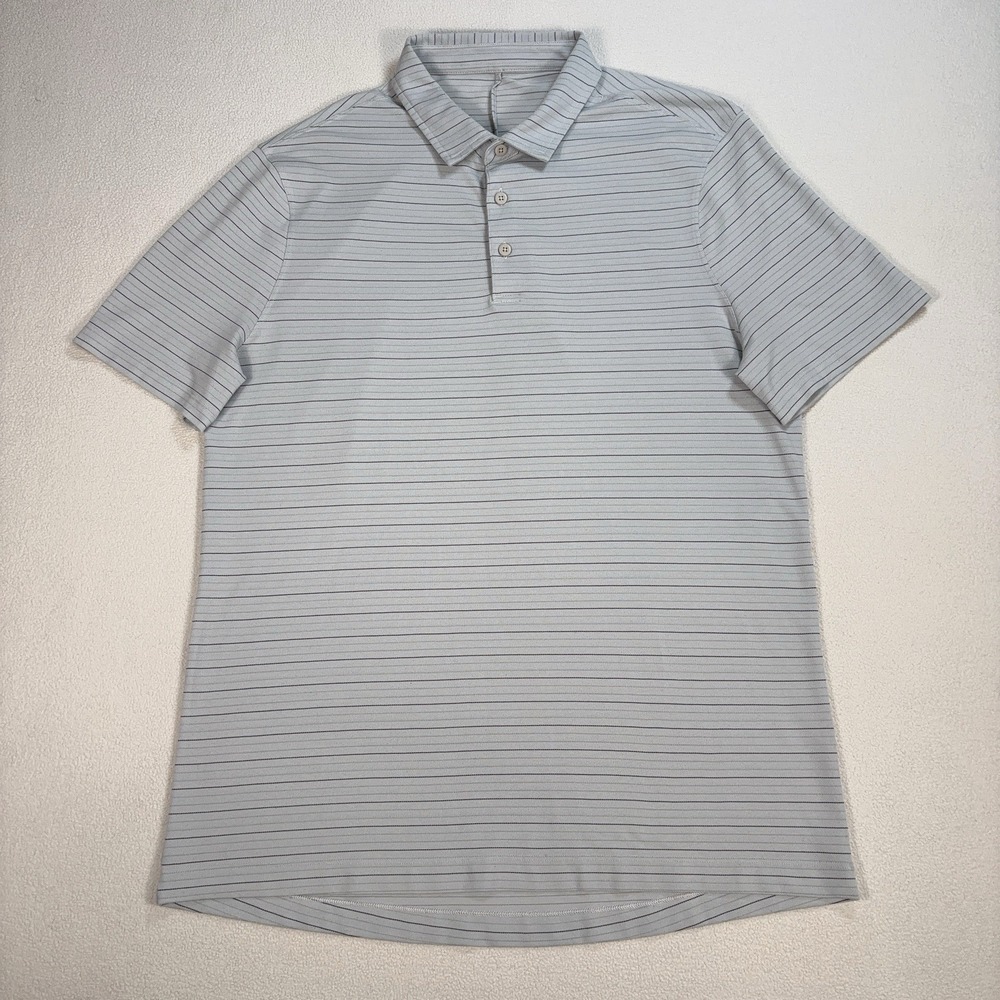 Lululemon Evolution Polo Men's L/XL* Light Gray Stripe Stretch Lightweight Shirt